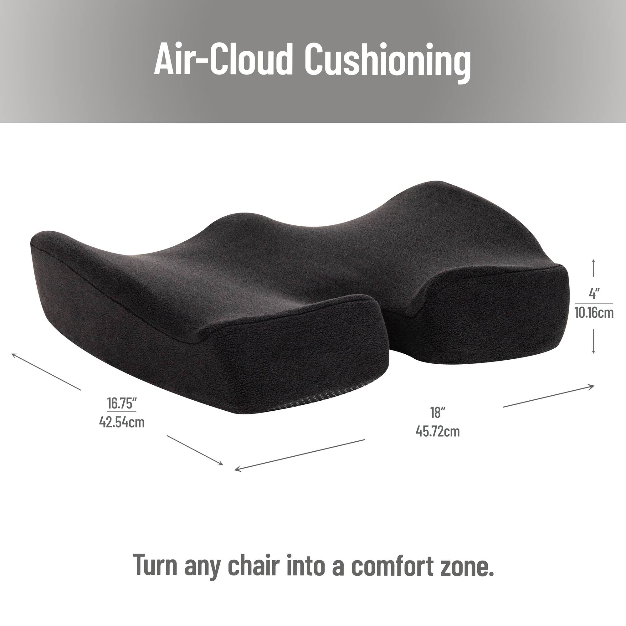 Mind Reader Air-Cloud Memory Foam Seat Cushion, Ergonomic Support for Lower Back, Coccyx, and Hip Pain Relief, Promotes Better Posture, Washable Cover, Black